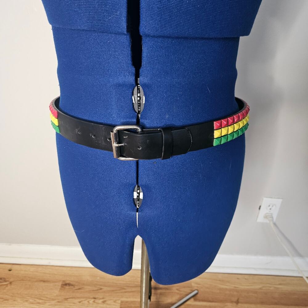 Vintage M3YC Reggae Stud Belt | Black Vegan Leather Pyramid Studs | Size 36 - Picture 3 of 6